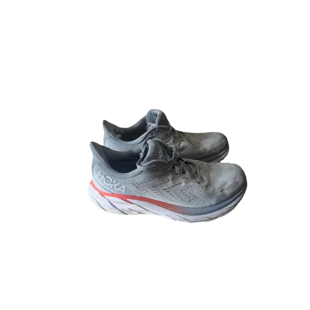 Hoka One One Clifton 8 1121375 Womens Sz 8.5D Running Shoes Grey Orange Sneakers
